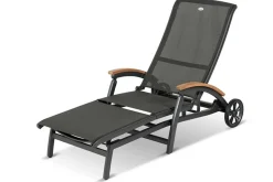 Best Da Vinci Gartenliege, xerix/anthrazit, Alu/Textilene, 170 x 82 x 30 cm, mit Teak-Armlehnen Gartenliegen|Aluminium-Gartenmöbel