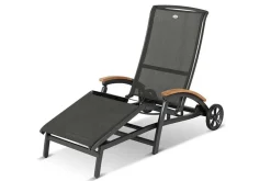 Best Da Vinci Gartenliege, xerix/anthrazit, Alu/Textilene, 170 x 82 x 30 cm, mit Teak-Armlehnen Gartenliegen|Aluminium-Gartenmöbel