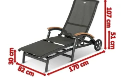 Best Da Vinci Gartenliege, xerix/anthrazit, Alu/Textilene, 170 x 82 x 30 cm, mit Teak-Armlehnen Gartenliegen|Aluminium-Gartenmöbel