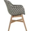 Clearance Delphine Armlehnensessel, Schwarz/Weiß, Teak / Geflecht, 63 x 61 x 84 cm, Hohe Belastbarkeit, Langlebig Gartenstühle & Gartensessel|Teak-Gartenmöbel
