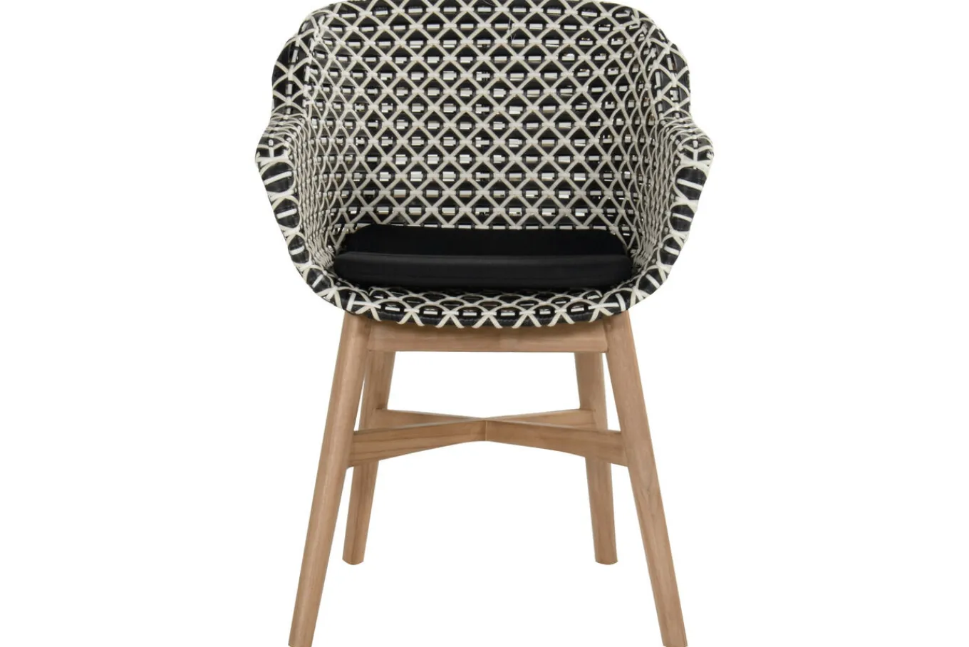 Clearance Delphine Armlehnensessel, Schwarz/Weiß, Teak / Geflecht, 63 x 61 x 84 cm, Hohe Belastbarkeit, Langlebig Gartenstühle & Gartensessel|Teak-Gartenmöbel