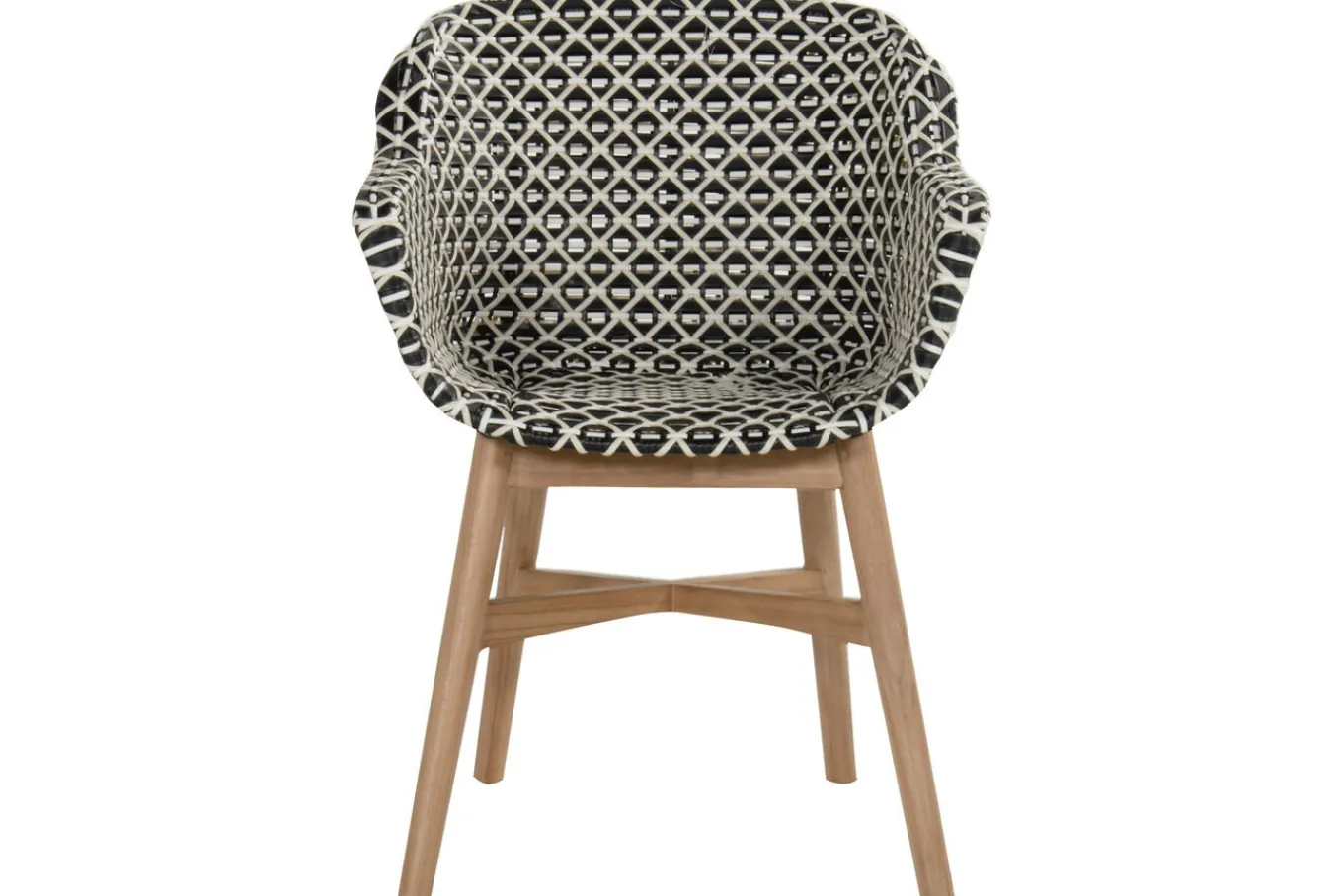 Clearance Delphine Armlehnensessel, Schwarz/Weiß, Teak / Geflecht, 63 x 61 x 84 cm, Hohe Belastbarkeit, Langlebig Gartenstühle & Gartensessel|Teak-Gartenmöbel