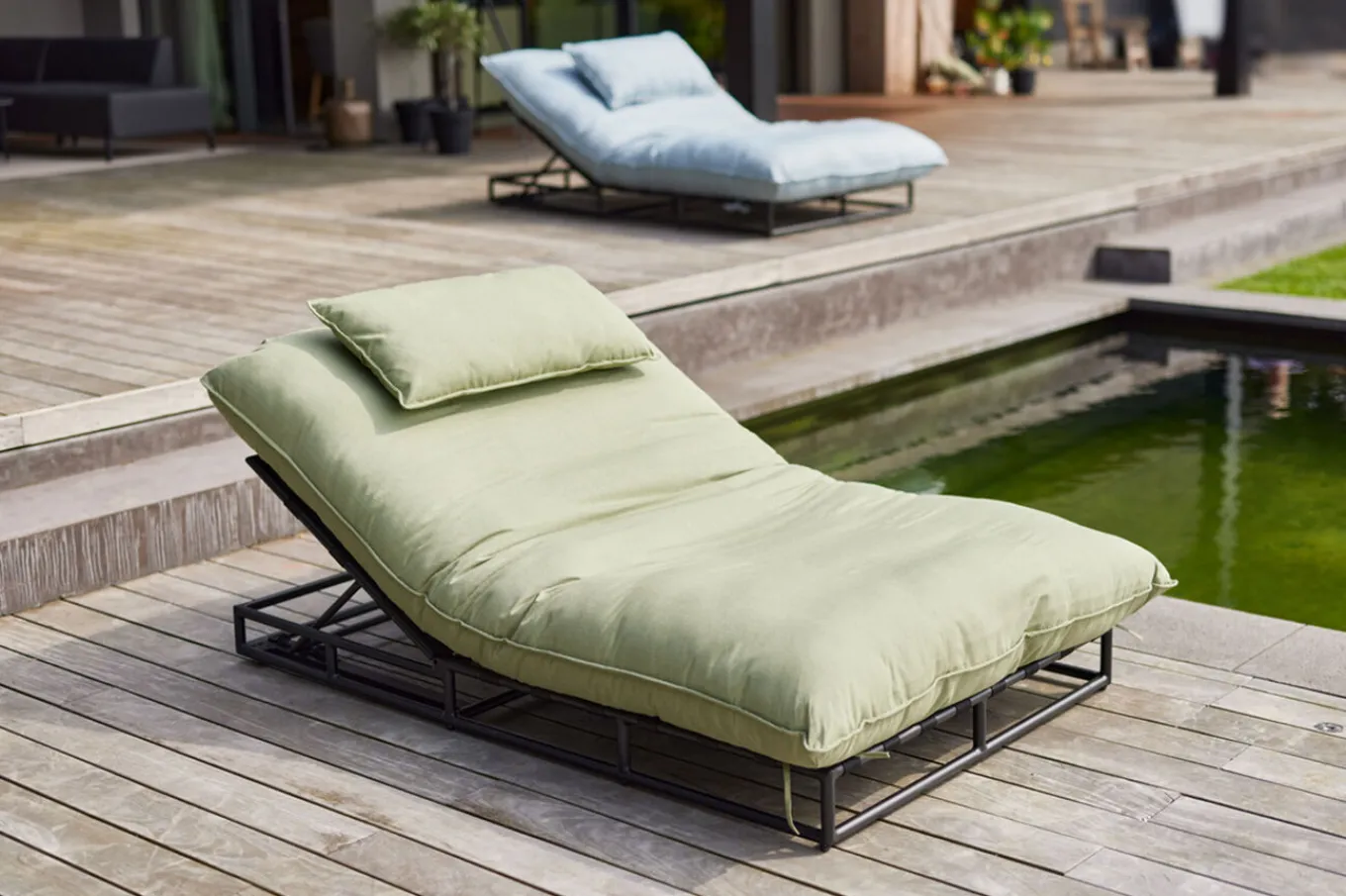Sale Emma Loungeliege, schwarz/grün, Alu/Sunbrella, 196x125x41 cm, Rückenlehne verstellbar Sunbrella-Gartenmöbel|Gartenliegen