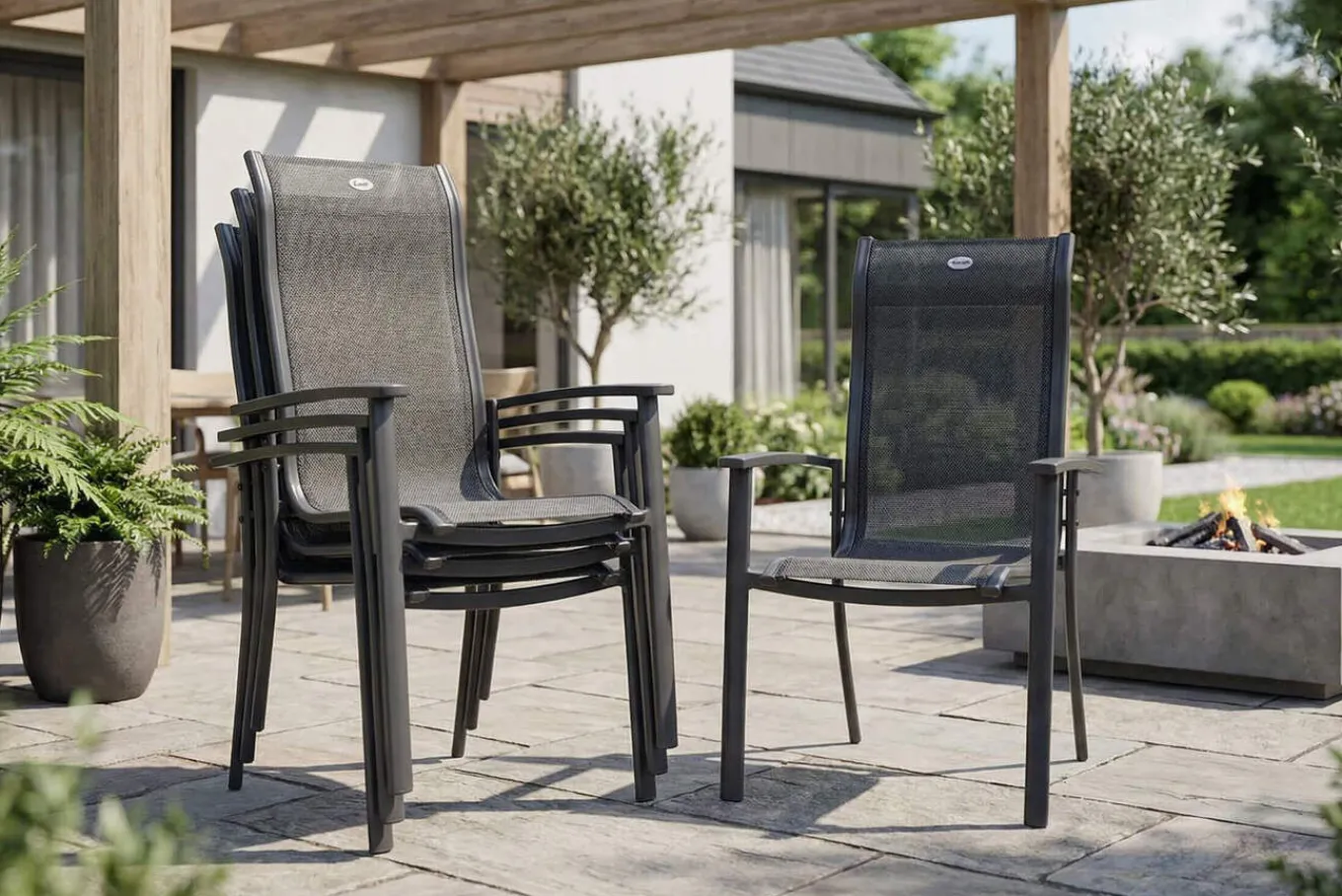 Hot 4er Set Alice Comfort Stapelsessel, xerix/anthrazit, Alu/Textilene, 68x65x107cm Aluminium-Gartenmöbel|Gartenstühle & Gartensessel