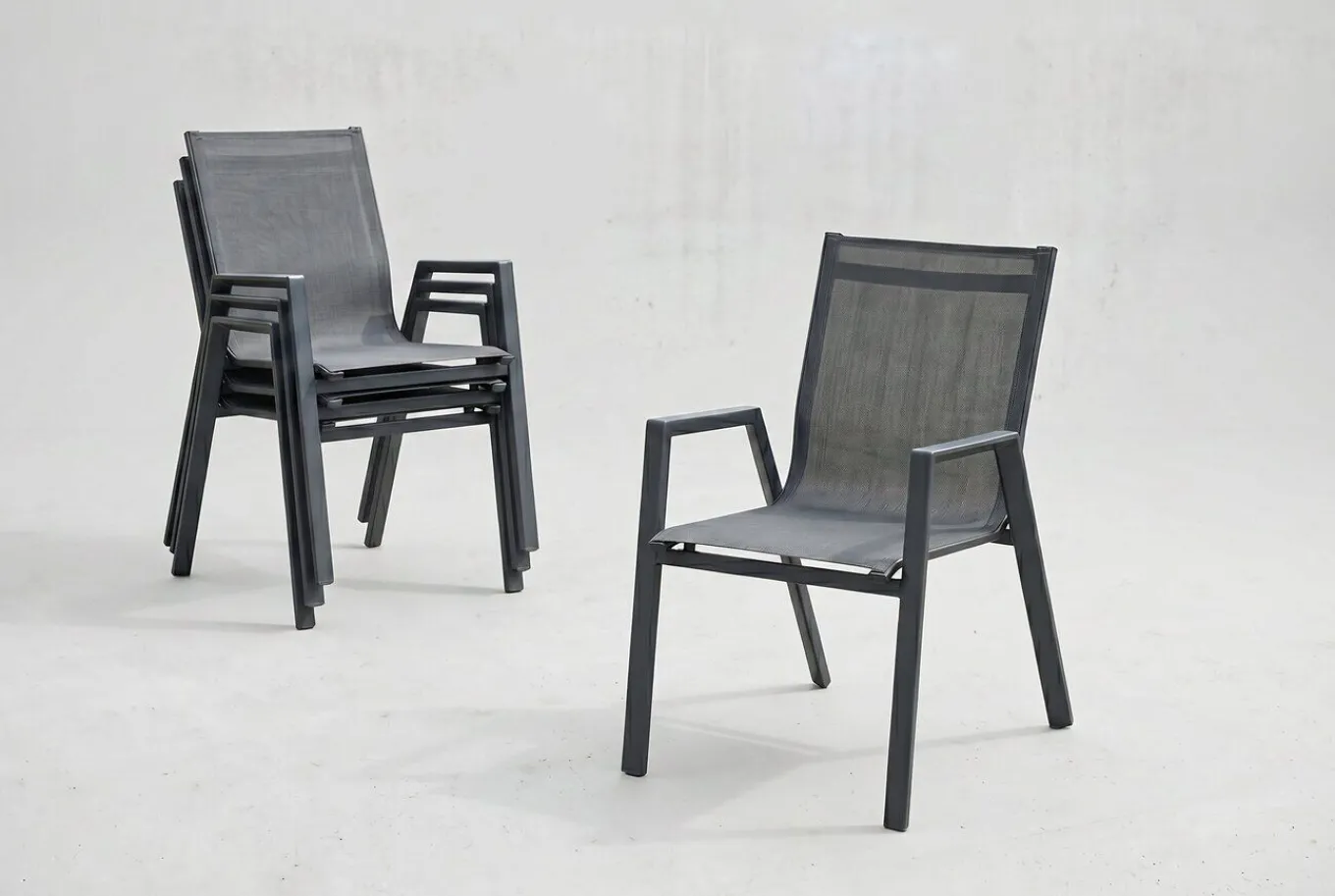 4er Set Aruba Stapelsessel, xerix/anthrazit, Alu/Textilene, 75x55x88cm Gartenstühle & Gartensessel
