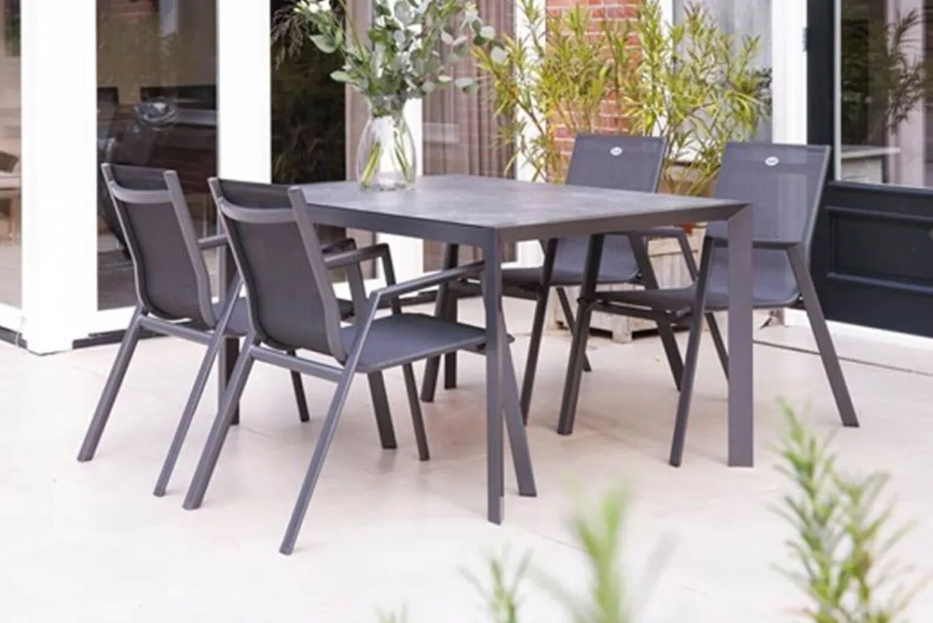 4er Set Aruba Stapelsessel, xerix/anthrazit, Alu/Textilene, 75x55x88cm Gartenstühle & Gartensessel