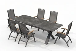 Online Exklusivmodell Xanadu, Da Vinci Garten-Essgruppe, 6 Personen, ausziehbarer Tisch 220–280 cm, Alu/Glaskeramik Garten-Essgruppen