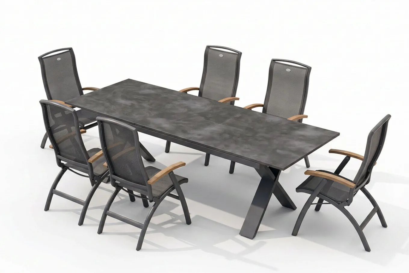 Online Exklusivmodell Xanadu, Da Vinci Garten-Essgruppe, 6 Personen, ausziehbarer Tisch 220–280 cm, Alu/Glaskeramik Garten-Essgruppen