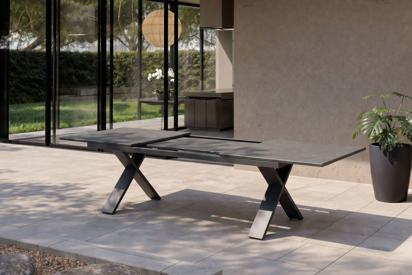 Online Exklusivmodell Xanadu, Da Vinci Garten-Essgruppe, 6 Personen, ausziehbarer Tisch 220–280 cm, Alu/Glaskeramik Garten-Essgruppen