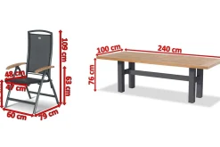 Sale Exklusivmodell, Yasmani/Raffaelo Garten-Essgruppe, xerix, Alu/Teakholz, 240x100cm, 6 Klappstühle Garten-Essgruppen
