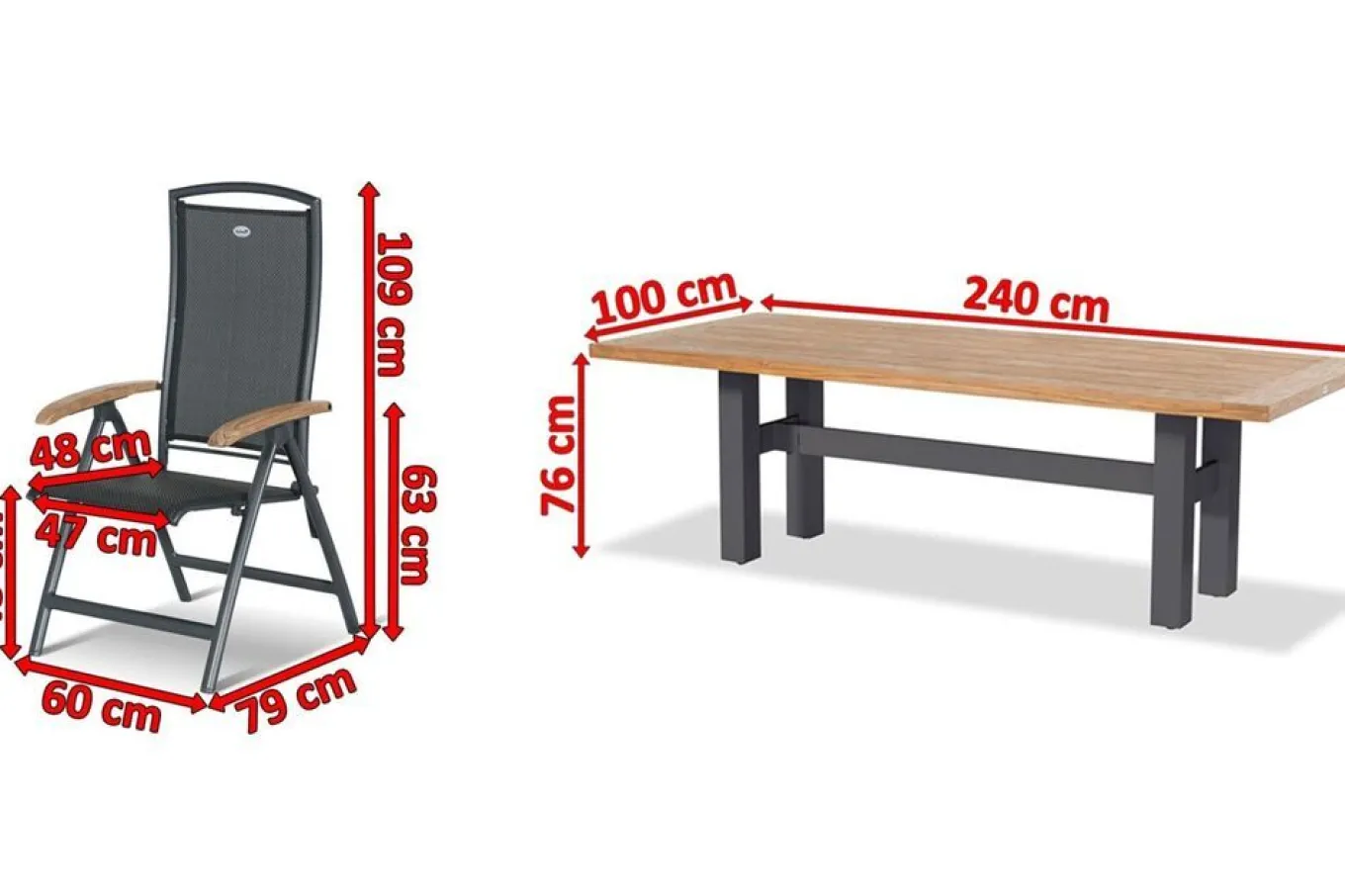 Sale Exklusivmodell, Yasmani/Raffaelo Garten-Essgruppe, xerix, Alu/Teakholz, 240x100cm, 6 Klappstühle Garten-Essgruppen