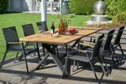 Discount Garten-Essgruppe Xanadu / Aruba Set, xerix/anthrazit, Alu/Teakholz, 6 Stapelsessel, Teakarmlehnen, 220 x 100 cm Garten-Essgruppen