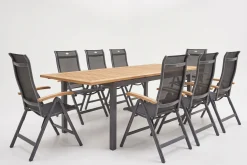 Clearance Garten-Essgruppe, xerix-anthrazit, Alu/Teakholz, 4x4 Textilen, 210/150x90 cm, 8 Personen Garten-Essgruppen