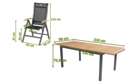 Clearance Garten-Essgruppe, xerix-anthrazit, Alu/Teakholz, 4x4 Textilen, 210/150x90 cm, 8 Personen Garten-Essgruppen