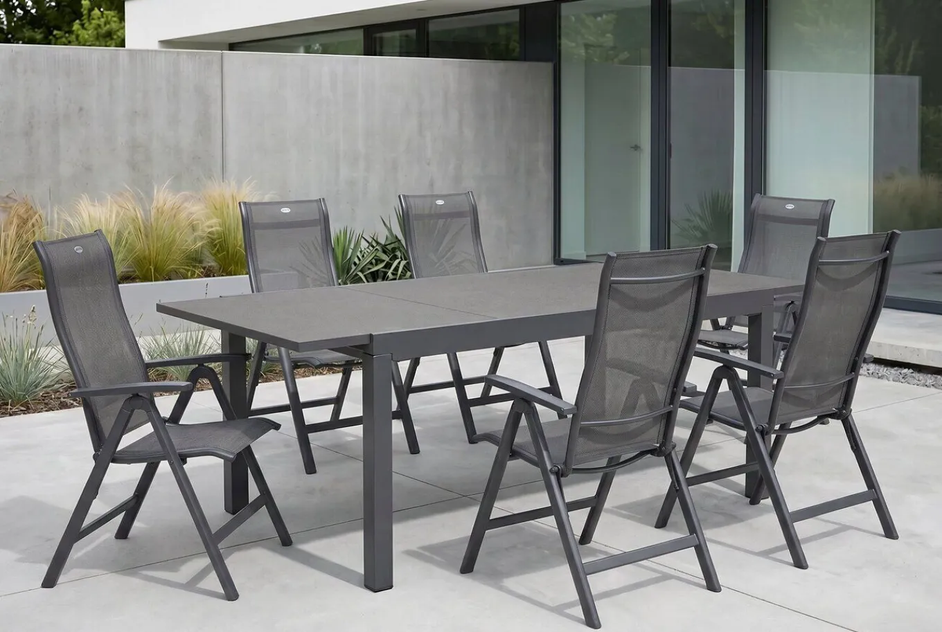 Hot Garten-Essgruppe, xerix-anthrazit, Alu/HPL, 260/160x90 cm, 6 Hochlehner Garten-Essgruppen|Aluminium-Gartenmöbel