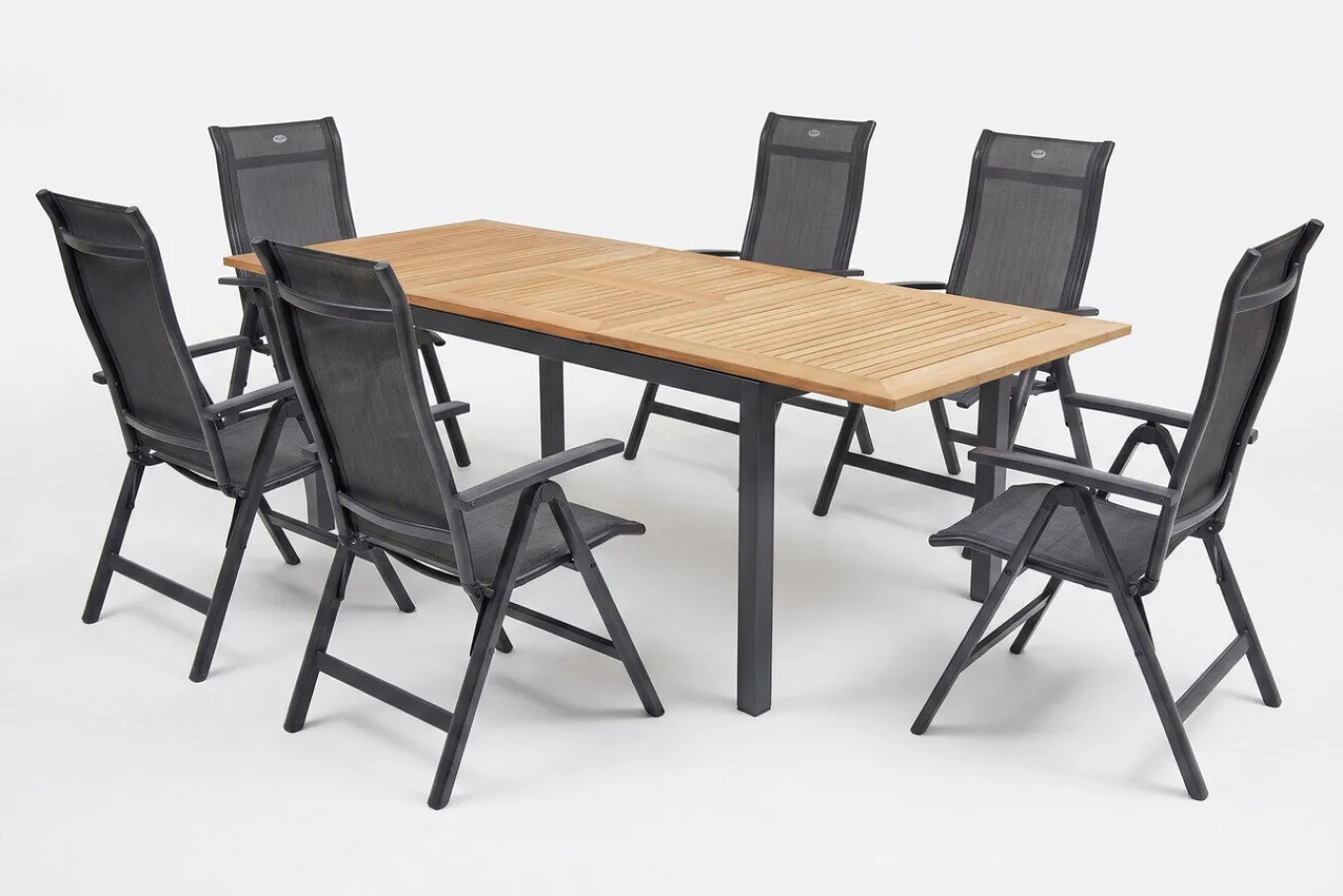 New Garten-Essgruppe, xerix-anthrazit, Alu/Teakholz, 210/150x90 cm, 6 Personen Garten-Essgruppen