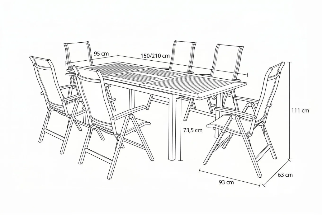 New Garten-Essgruppe, xerix-anthrazit, Alu/Teakholz, 210/150x90 cm, 6 Personen Garten-Essgruppen
