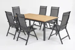 New Garten-Essgruppe, xerix-anthrazit, Alu/Teakholz, 210/150x90 cm, 6 Personen Garten-Essgruppen