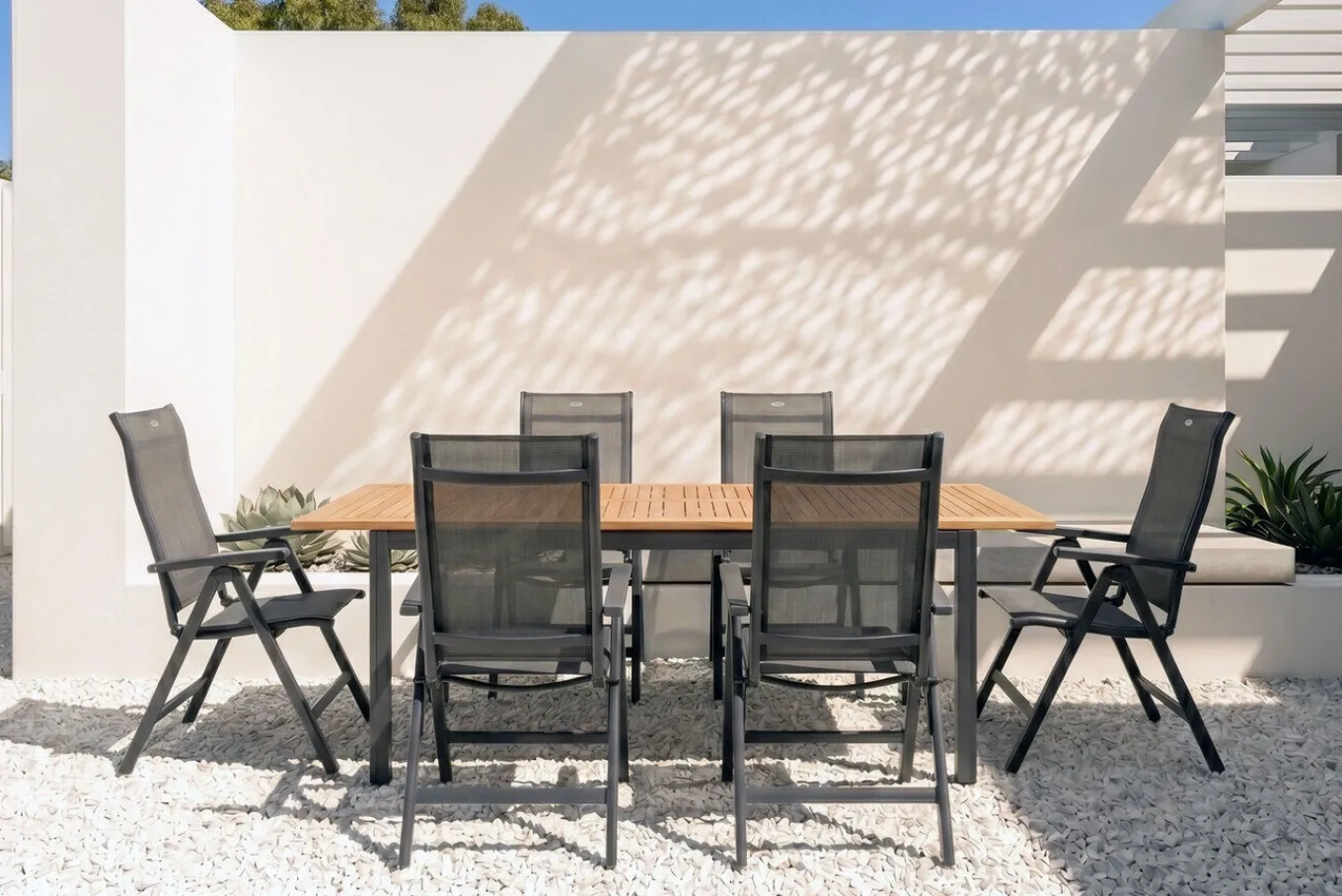 New Garten-Essgruppe, xerix-anthrazit, Alu/Teakholz, 210/150x90 cm, 6 Personen Garten-Essgruppen