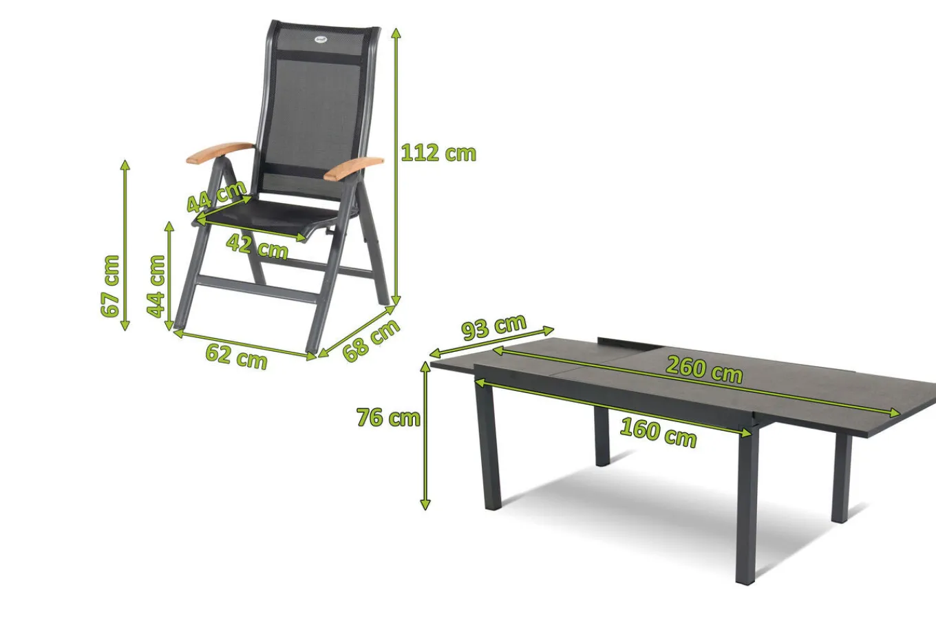 Outlet Garten-Essgruppe, xerix-anthrazit, Alu/HPL, 4x4 Textilen, 260/160x90 cm, 6 Personen Garten-Essgruppen