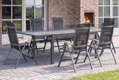 Outlet Garten-Essgruppe, xerix-anthrazit, Alu/HPL, 4x4 Textilen, 260/160x90 cm, 6 Personen Garten-Essgruppen