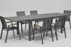 Clearance Garten-Essgruppe, xerix-anthrazit, Alu/HPL, 260/160x90 cm, 6 Sessel Garten-Essgruppen