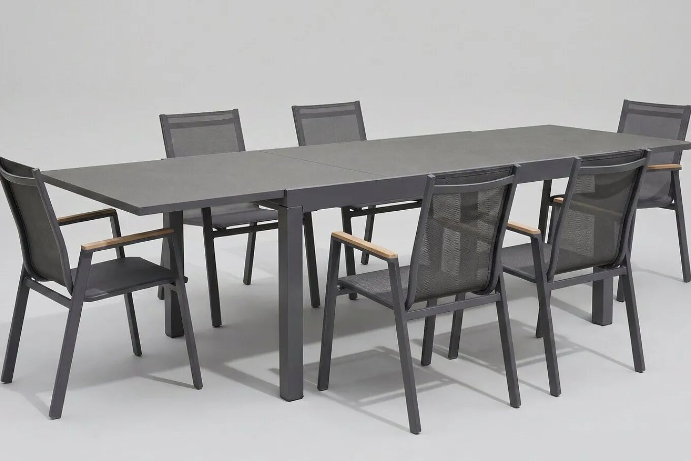 Clearance Garten-Essgruppe, xerix-anthrazit, Alu/HPL, 260/160x90 cm, 6 Sessel Garten-Essgruppen