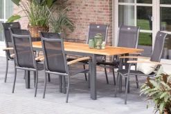 Best Gartenmöbel-Set, xerix-anthrazit, Alu/Teakholz, 4x4 Textilen, 210/150x90 cm, 6 Personen Garten-Essgruppen