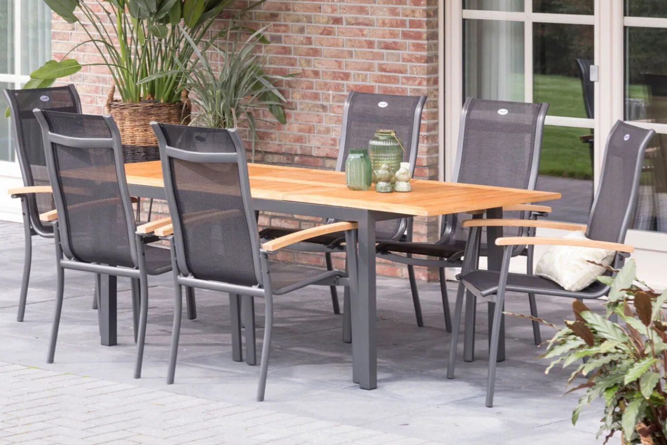 Best Gartenmöbel-Set, xerix-anthrazit, Alu/Teakholz, 4x4 Textilen, 210/150x90 cm, 6 Personen Garten-Essgruppen