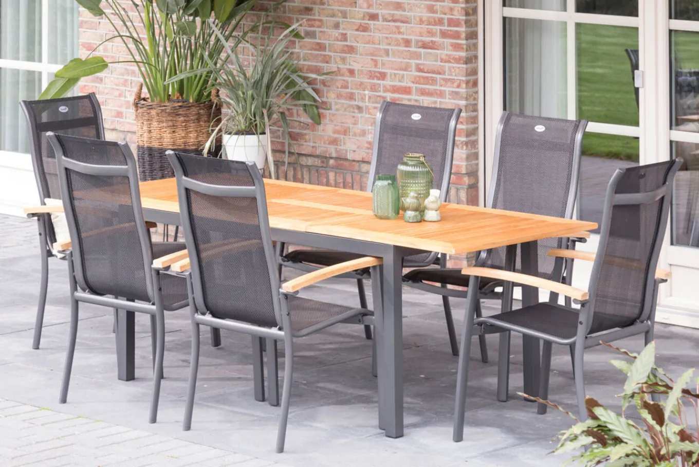 Best Gartenmöbel-Set, xerix-anthrazit, Alu/Teakholz, 4x4 Textilen, 210/150x90 cm, 6 Personen Garten-Essgruppen
