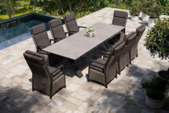 Sale Nova Garten-Essgruppe, anthrazit/grau, Alu/Polyrattan/Glaskeramik, 220/280 x 100 cm, ausziehbarer Tisch, verstellbare Sessel Polyrattan-Gartenmöbel|Garten-Essgruppen