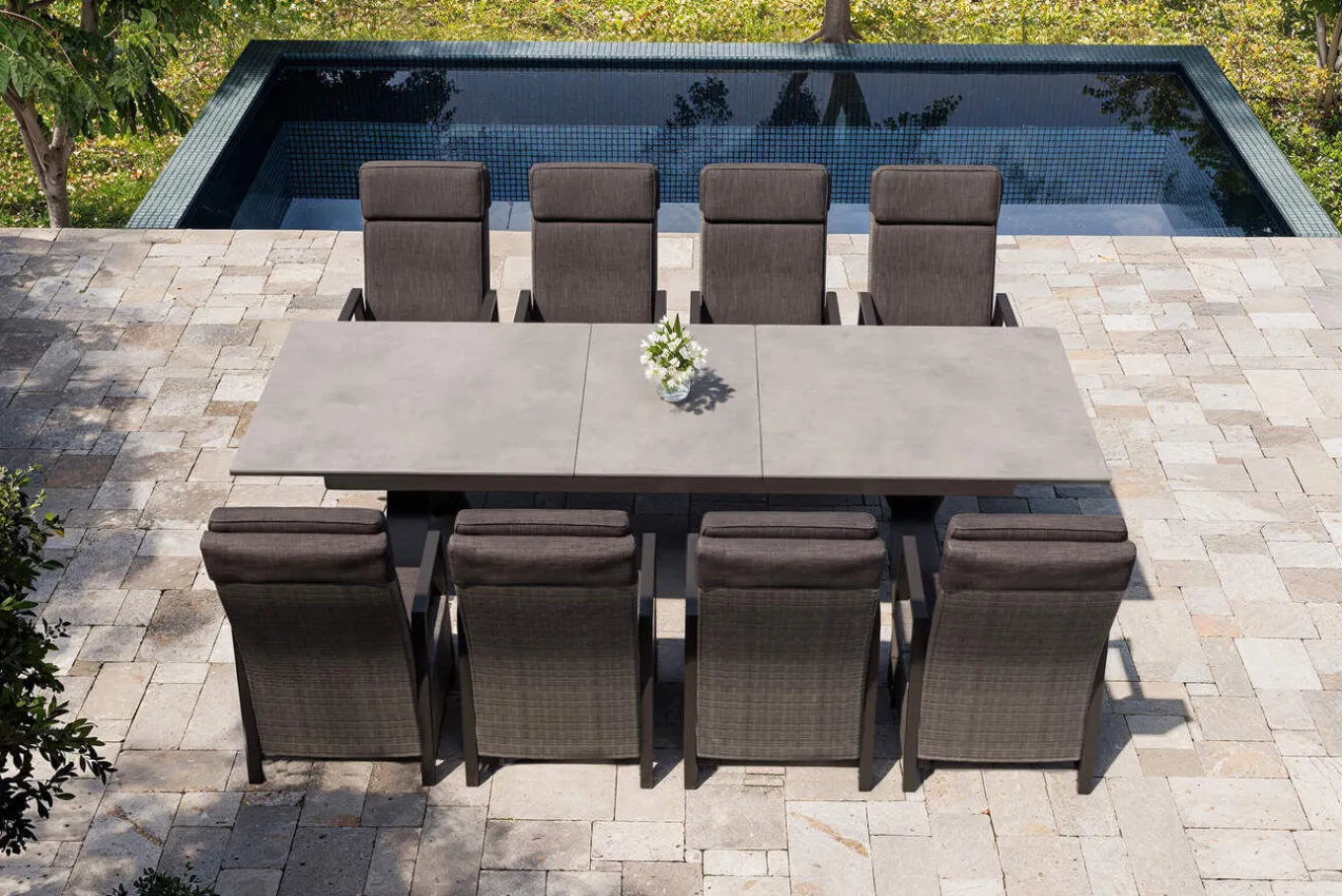 Sale Nova Garten-Essgruppe, anthrazit/grau, Alu/Polyrattan/Glaskeramik, 220/280 x 100 cm, ausziehbarer Tisch, verstellbare Sessel Polyrattan-Gartenmöbel|Garten-Essgruppen