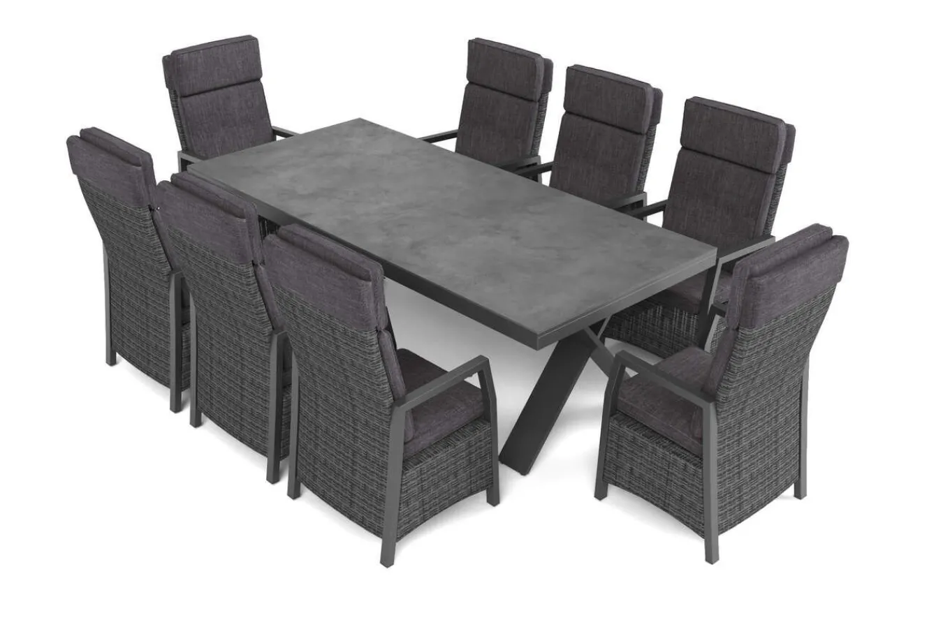 Sale Nova Garten-Essgruppe, anthrazit/grau, Alu/Polyrattan/Glaskeramik, 220/280 x 100 cm, ausziehbarer Tisch, verstellbare Sessel Polyrattan-Gartenmöbel|Garten-Essgruppen