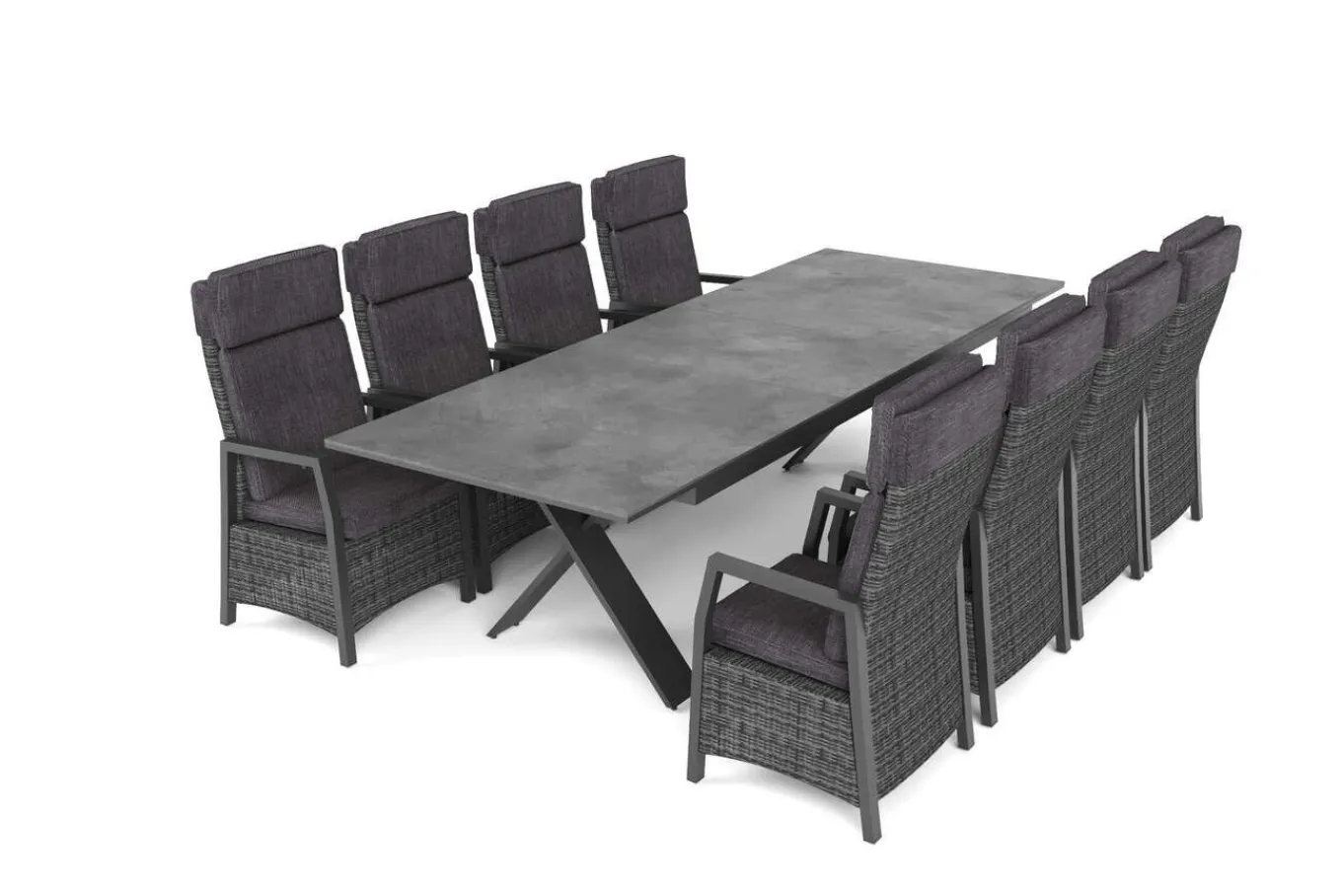 Sale Nova Garten-Essgruppe, anthrazit/grau, Alu/Polyrattan/Glaskeramik, 220/280 x 100 cm, ausziehbarer Tisch, verstellbare Sessel Polyrattan-Gartenmöbel|Garten-Essgruppen
