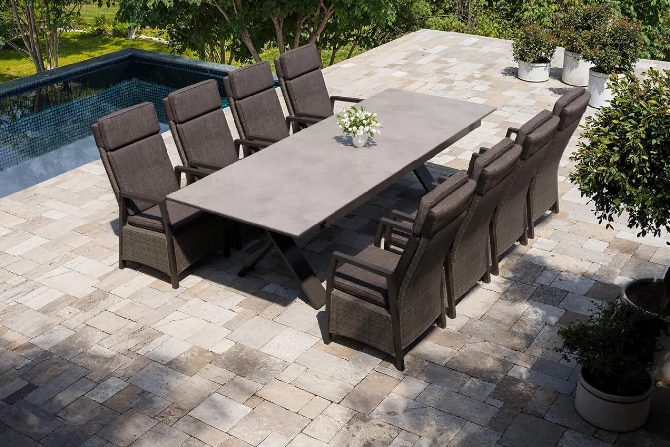 Sale Nova Garten-Essgruppe, anthrazit/grau, Alu/Polyrattan/Glaskeramik, 220/280 x 100 cm, ausziehbarer Tisch, verstellbare Sessel Polyrattan-Gartenmöbel|Garten-Essgruppen