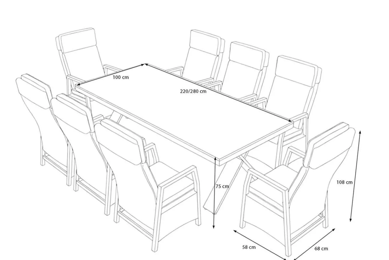 Sale Nova Garten-Essgruppe, anthrazit/grau, Alu/Polyrattan/Glaskeramik, 220/280 x 100 cm, ausziehbarer Tisch, verstellbare Sessel Polyrattan-Gartenmöbel|Garten-Essgruppen