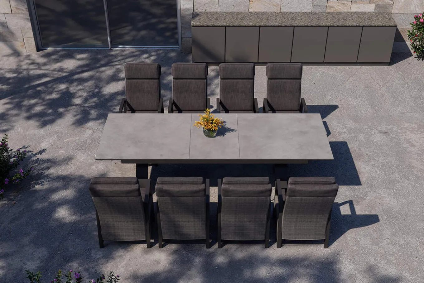 Sale Nova Garten-Essgruppe, anthrazit/grau, Alu/Polyrattan/Glaskeramik, 220/280 x 100 cm, ausziehbarer Tisch, verstellbare Sessel Polyrattan-Gartenmöbel|Garten-Essgruppen