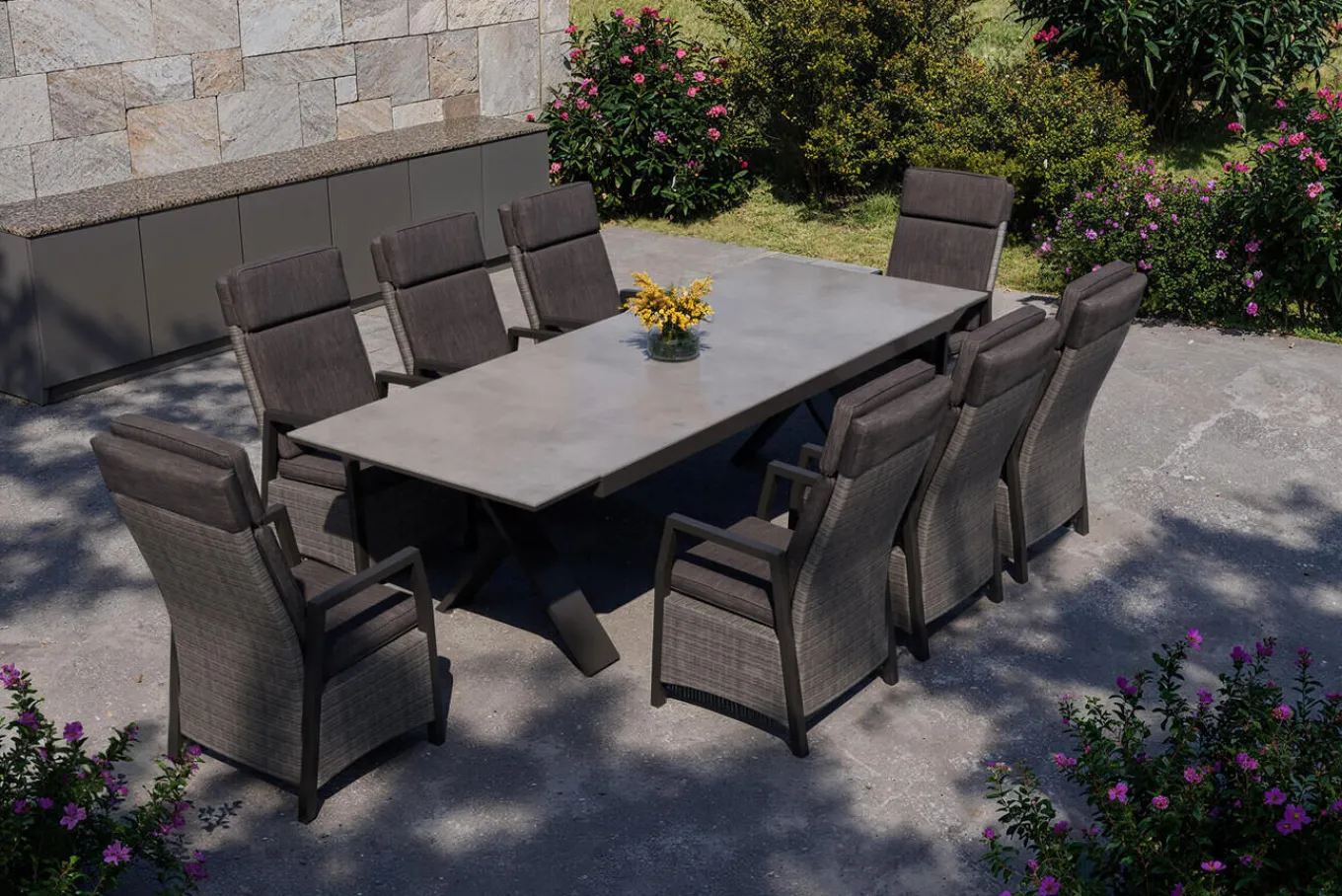 Sale Nova Garten-Essgruppe, anthrazit/grau, Alu/Polyrattan/Glaskeramik, 220/280 x 100 cm, ausziehbarer Tisch, verstellbare Sessel Polyrattan-Gartenmöbel|Garten-Essgruppen
