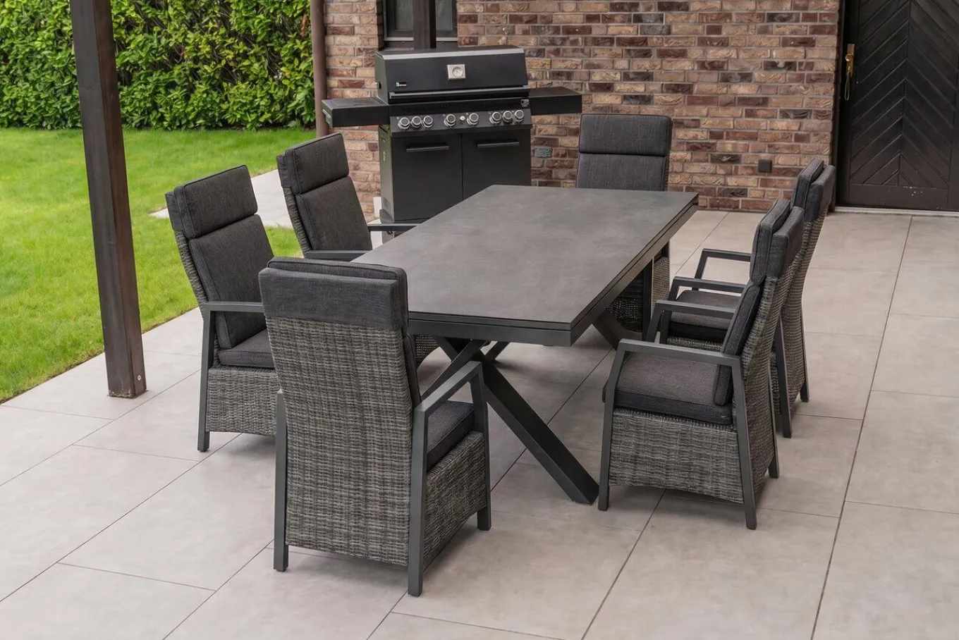 Hot Nova Garten-Essgruppe, 6 Personen, ausziehbar, 220-280cm, Alu/Polyrattan/Glaskeramik Garten-Essgruppen