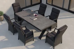 Hot Nova Garten-Essgruppe, 6 Personen, ausziehbar, 220-280cm, Alu/Polyrattan/Glaskeramik Garten-Essgruppen