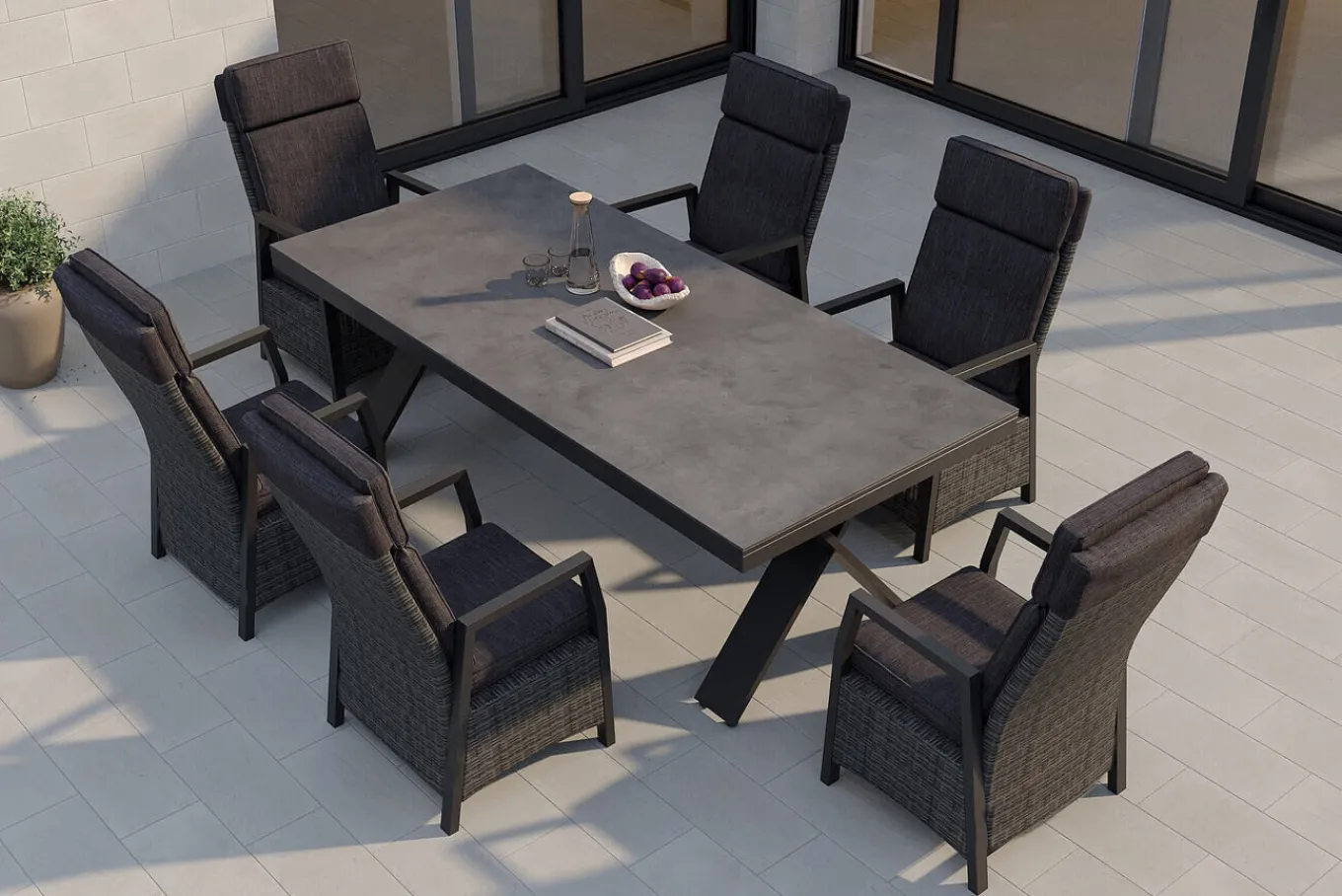 Hot Nova Garten-Essgruppe, 6 Personen, ausziehbar, 220-280cm, Alu/Polyrattan/Glaskeramik Garten-Essgruppen