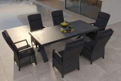 Hot Nova Garten-Essgruppe, 6 Personen, ausziehbar, 220-280cm, Alu/Polyrattan/Glaskeramik Garten-Essgruppen