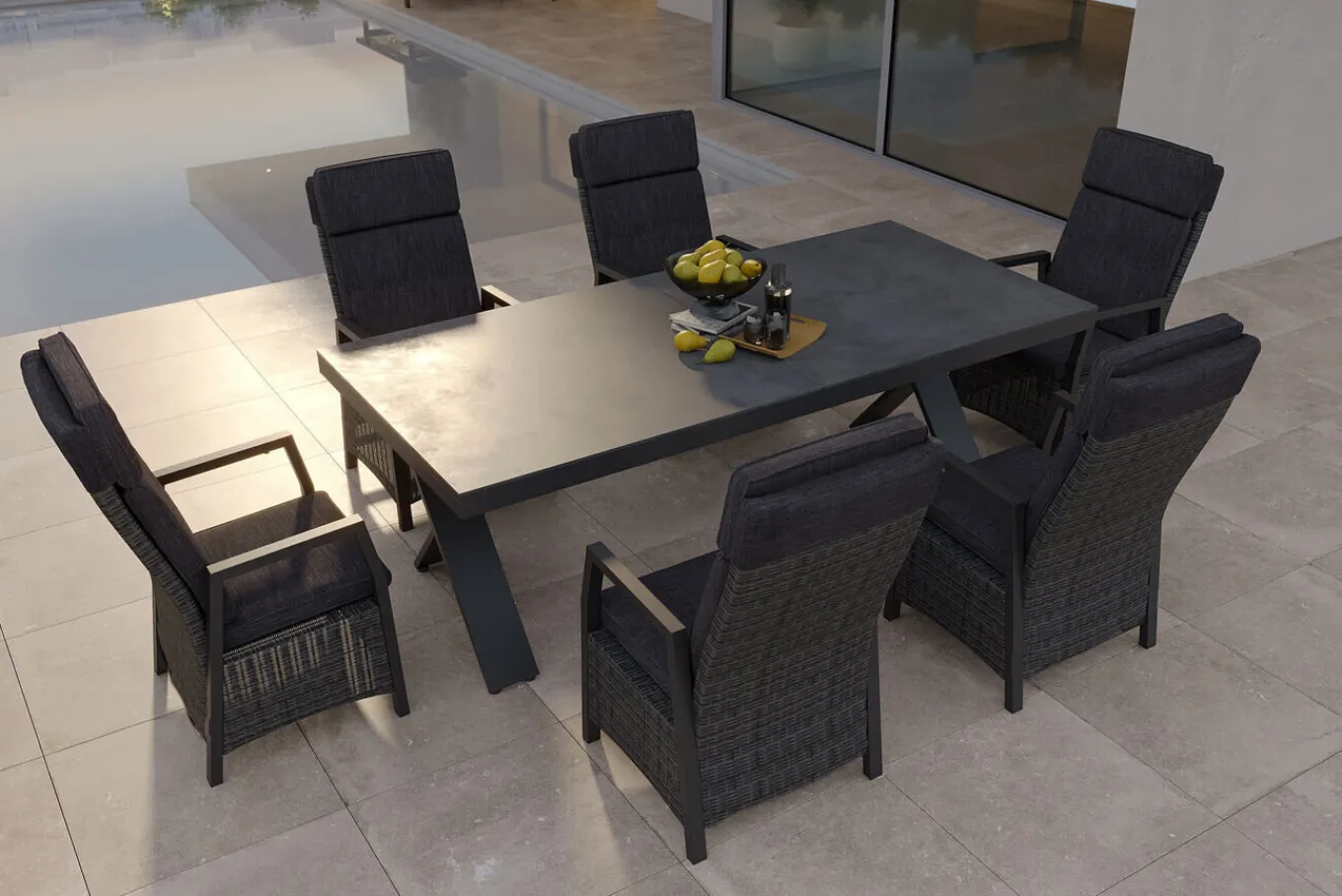 Hot Nova Garten-Essgruppe, 6 Personen, ausziehbar, 220-280cm, Alu/Polyrattan/Glaskeramik Garten-Essgruppen
