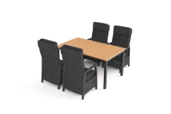 Online Nova Garten-Essgruppe mit 4 Sesseln, anthrazit/grau, Alu/Polyrattan/Teak, 150/210 x 90 cm, ausziehbarer Tisch, verstellbare Rückenlehne Garten-Essgruppen