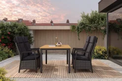 Online Nova Garten-Essgruppe mit 4 Sesseln, anthrazit/grau, Alu/Polyrattan/Teak, 150/210 x 90 cm, ausziehbarer Tisch, verstellbare Rückenlehne Garten-Essgruppen