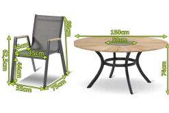 Clearance Provence / Aruba Garten-Essgruppe, xerix/anthrazit, Alu/Teakholz, 5 Stapelsessel, Ø150cm, inkl. Eiskühler Garten-Essgruppen