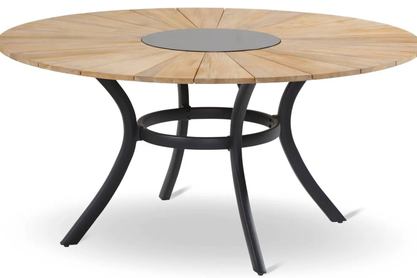Clearance Provence / Aruba Garten-Essgruppe, xerix/anthrazit, Alu/Teakholz, 5 Stapelsessel, Ø150cm, inkl. Eiskühler Garten-Essgruppen