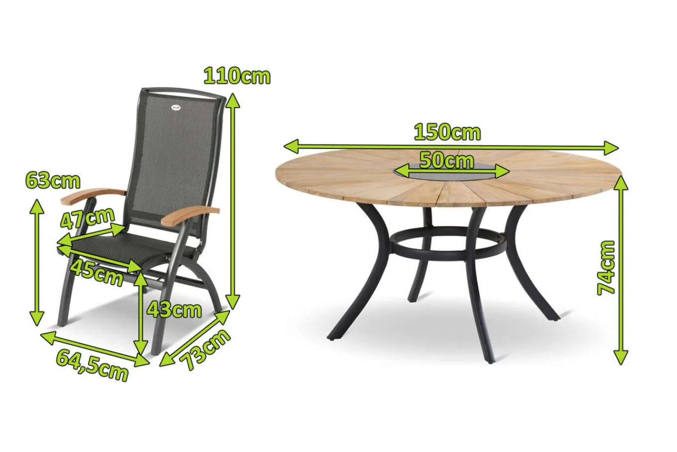 Discount Provence / Da Vinci Garten-Essgruppe, xerix/anthrazit, Alu/Teakholz, 5 Klappstühle, Ø 150cm, inkl. Eiskühler Garten-Essgruppen|Aluminium-Gartenmöbel