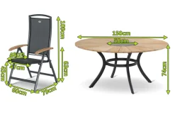 Outlet Provence / Raffaelo Garten-Essgruppe, xerix/anthrazit, Alu/Teakholz, ⌀150cm, 5 Klappstühle, inkl. Eiskühler Garten-Essgruppen