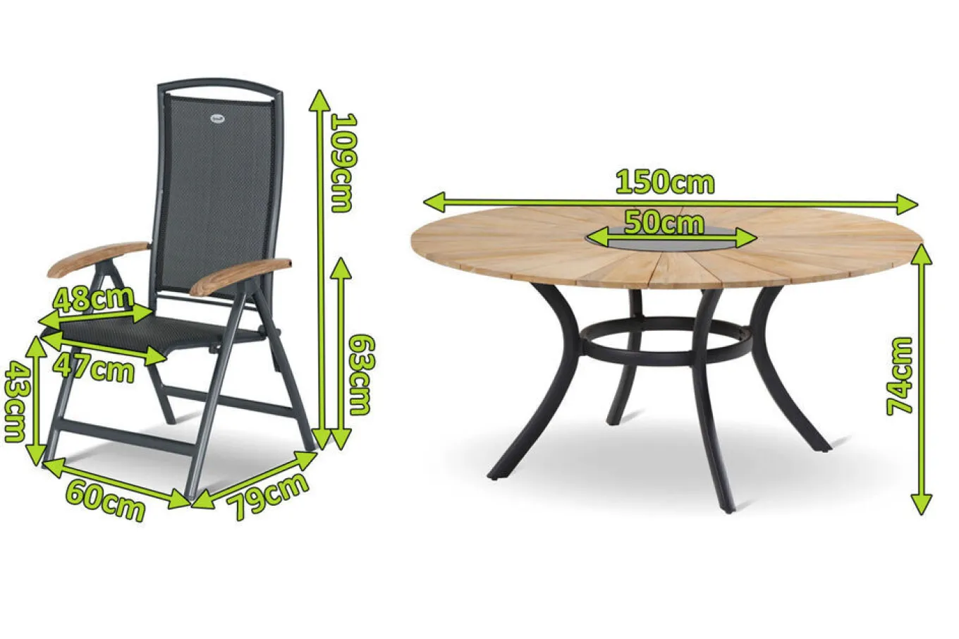 Outlet Provence / Raffaelo Garten-Essgruppe, xerix/anthrazit, Alu/Teakholz, ⌀150cm, 5 Klappstühle, inkl. Eiskühler Garten-Essgruppen